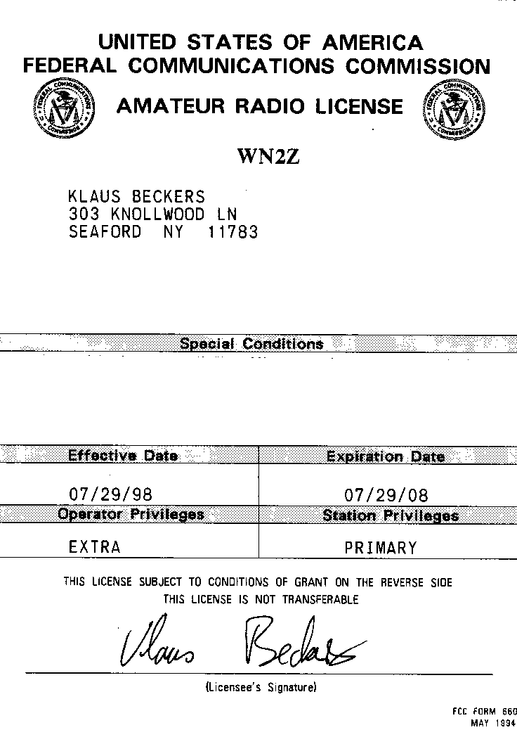 This is a view of an American Amateur Radio license